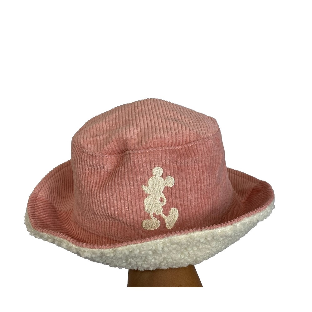NWT Disney Bucket Hat Women Adult Pink Reversible Corduroy Sherpa Mickey